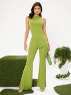 Mock Neck Slit Hem Tank Top And Pants Set Shein