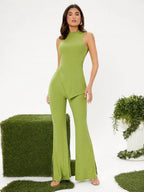Mock Neck Slit Hem Tank Top And Pants Set Shein