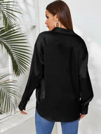 Satin Button Up Curved Hem Blouse Shein
