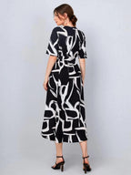 Allover Print Belted Dress Shein