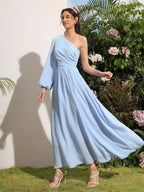 One Shoulder Lantern Sleeve Dress Shein