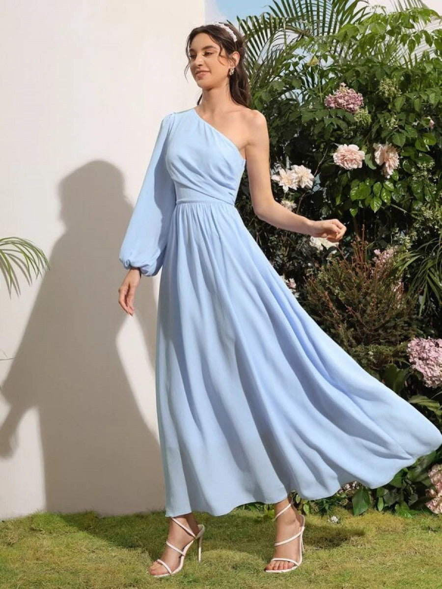 One Shoulder Lantern Sleeve Dress Shein