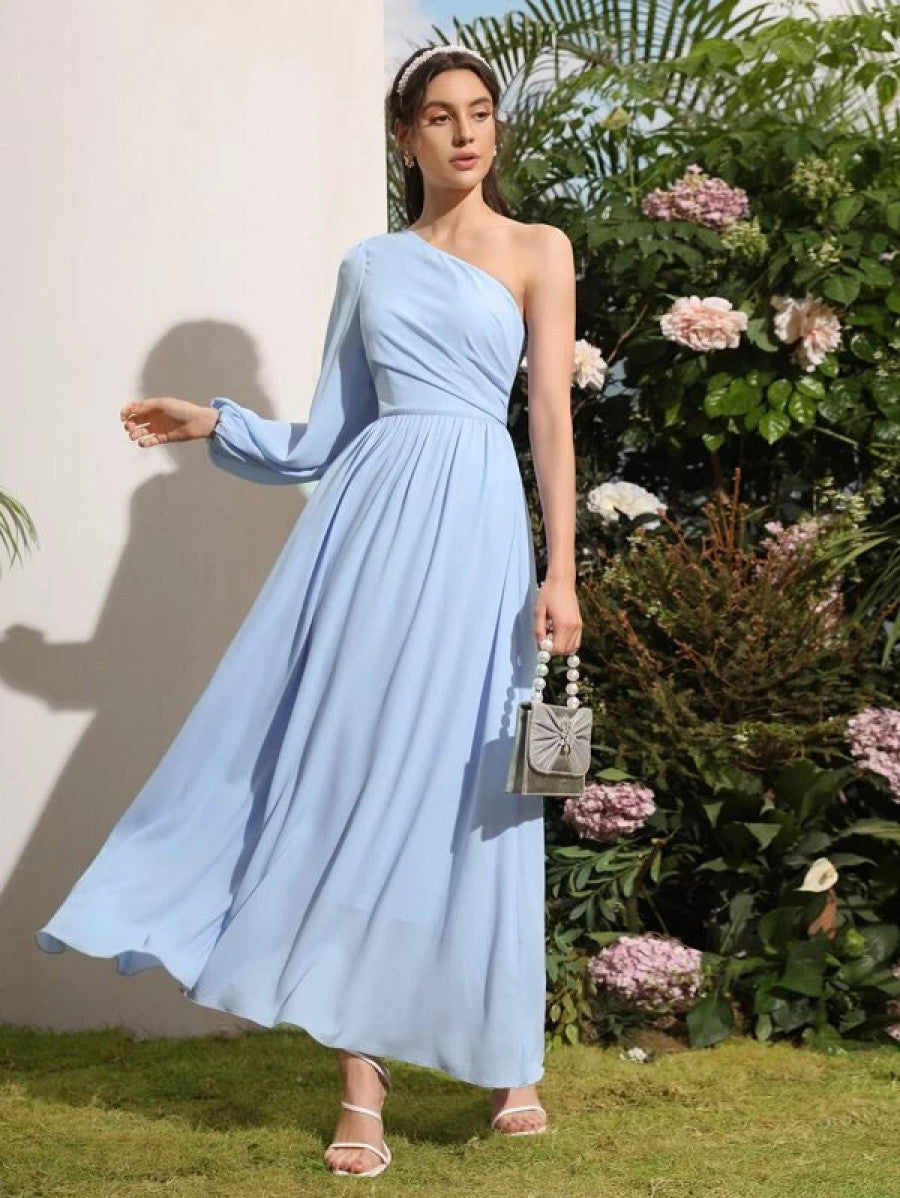 One Shoulder Lantern Sleeve Dress Shein