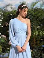 One Shoulder Lantern Sleeve Dress Shein