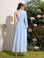 One Shoulder Lantern Sleeve Dress Shein