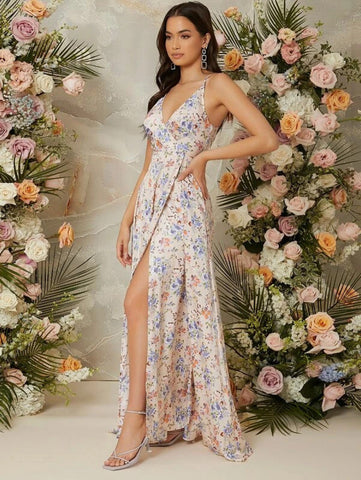 Floral Print Split Thigh Cami Dress
