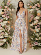 Floral Print Split Thigh Cami Dress Shein