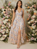 Floral Print Split Thigh Cami Dress Shein