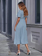 Ditsy Floral Print Shirred Waist Dress Shein