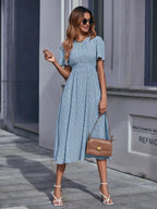 Ditsy Floral Print Shirred Waist Dress Shein