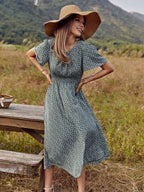 Ditsy Floral Print Shirred Waist Dress Shein