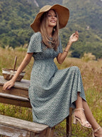 Ditsy Floral Print Shirred Waist Dress Shein