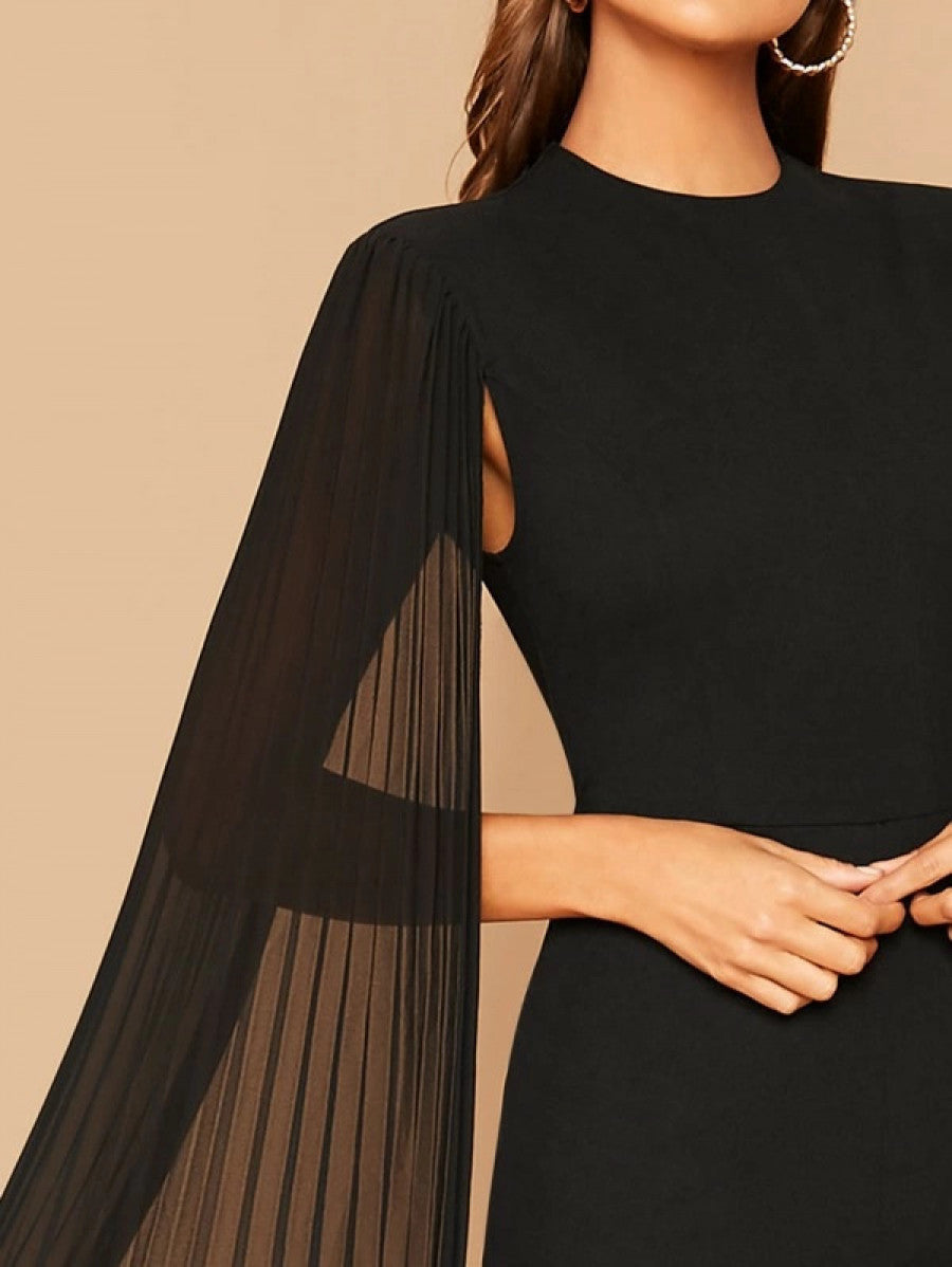 Solid Pleated Cape Jumpsuit Shein