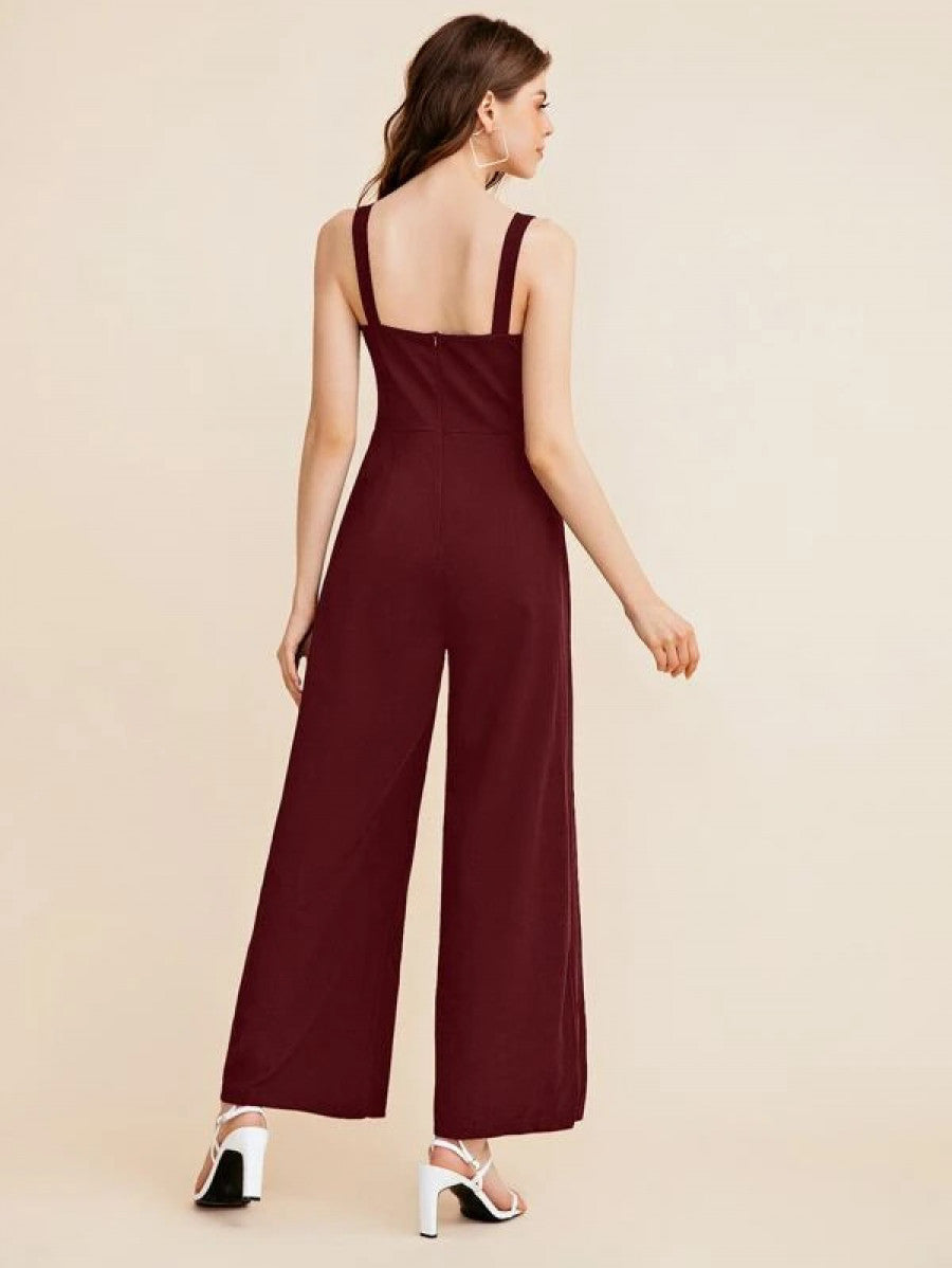 Notch Neck Solid Slip Jumpsuit Shein
