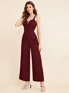 Notch Neck Solid Slip Jumpsuit Shein