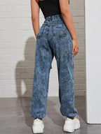 High Waisted Slogan Graphic Ripped Detail Jeans Shein