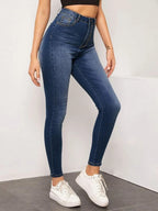 High Waist High Stretch Slant Pocket Jeans Shein