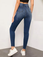 High Waist High Stretch Slant Pocket Jeans Shein