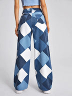 High Waist Argyle Print Wide Leg Jeans Shein