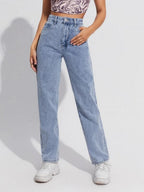 High Waist Slant Pocket Straight Jeans Shein