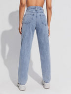 High Waist Slant Pocket Straight Jeans Shein