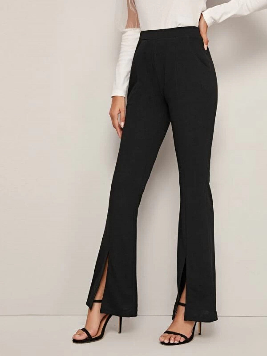 High Waist Slit Hem Flare Leg Pants Shein
