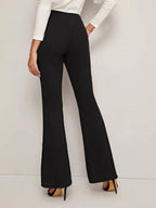 High Waist Slit Hem Flare Leg Pants Shein