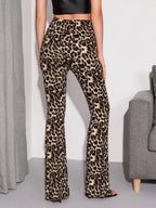 Flare Leg Leopard Pants Shein