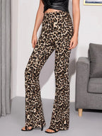 Flare Leg Leopard Pants Shein