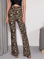 Flare Leg Leopard Pants Shein
