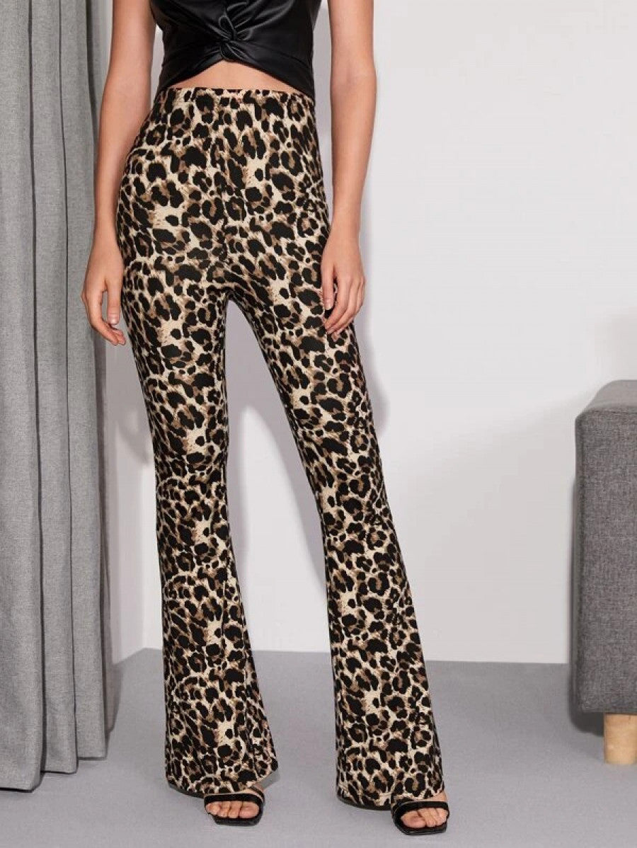 Flare Leg Leopard Pants Shein