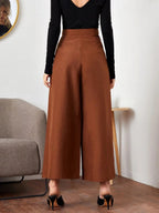 Fold Pleated Detail Wide Leg Pants Shein