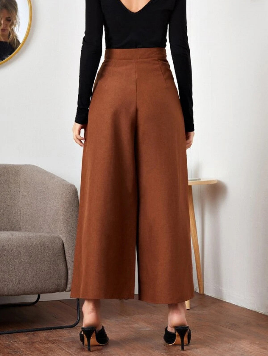Fold Pleated Detail Wide Leg Pants Shein