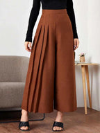 Fold Pleated Detail Wide Leg Pants Shein