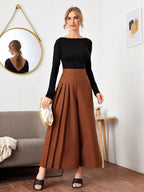 Fold Pleated Detail Wide Leg Pants Shein
