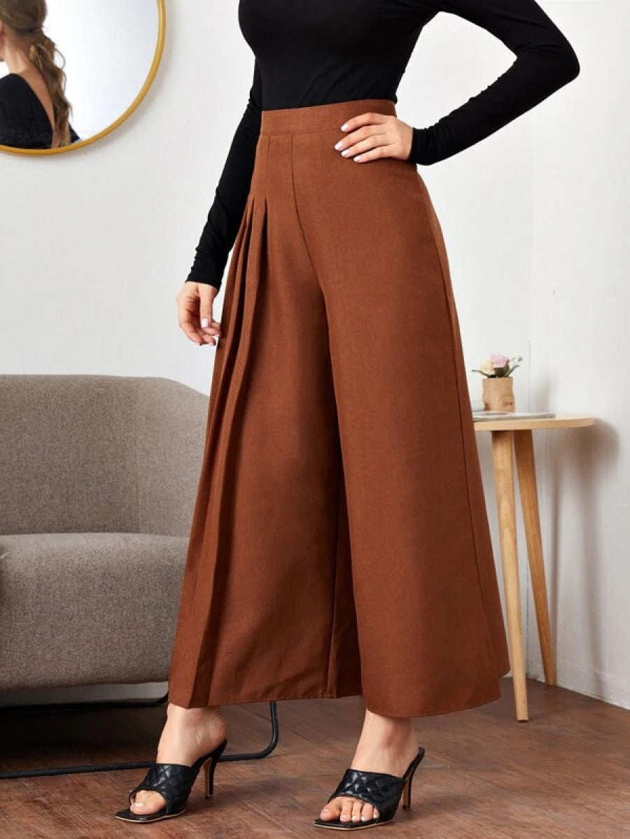 Fold Pleated Detail Wide Leg Pants Shein