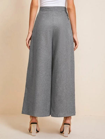Fold Pleated Detail Wide Leg Pants