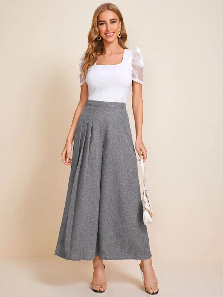 Fold Pleated Detail Wide Leg Pants Shein