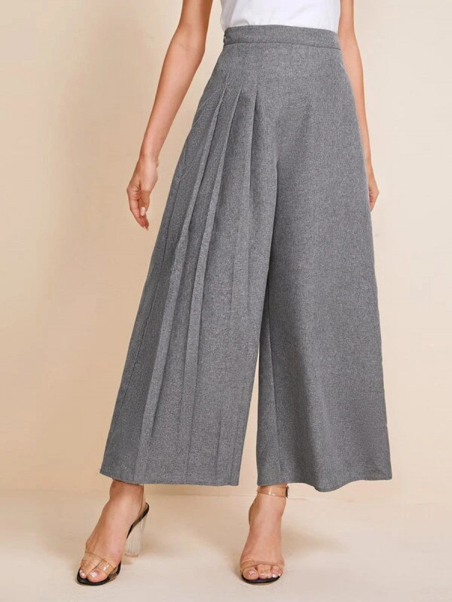Fold Pleated Detail Wide Leg Pants Shein