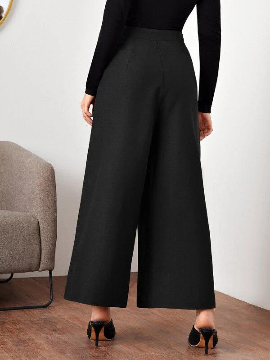 Fold Pleated Detail Wide Leg Pants Shein