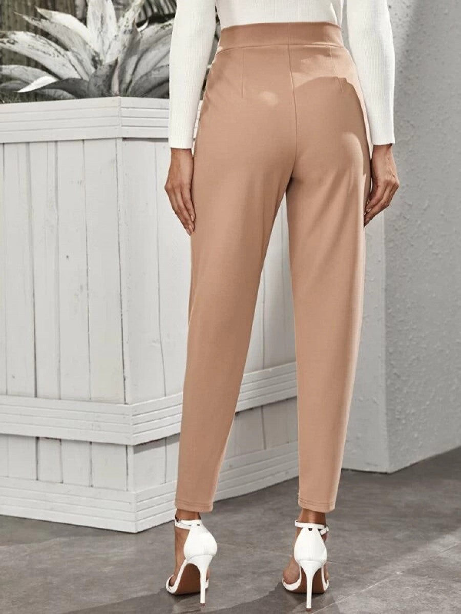 High-Rise Slant Pocket Tapered Pants Shein