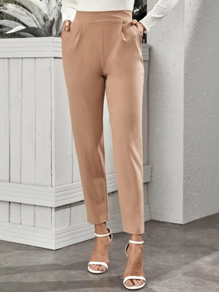 High-Rise Slant Pocket Tapered Pants Shein
