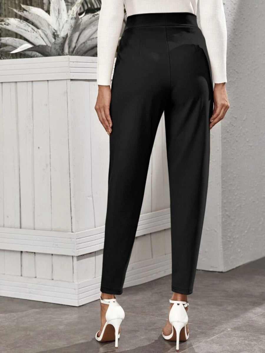 High-Rise Slant Pocket Tapered Pants Shein