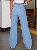 High Waist Heart Print Wide Leg Jeans Shein