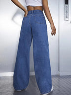 High Waist Heart Print Wide Leg Jeans Shein