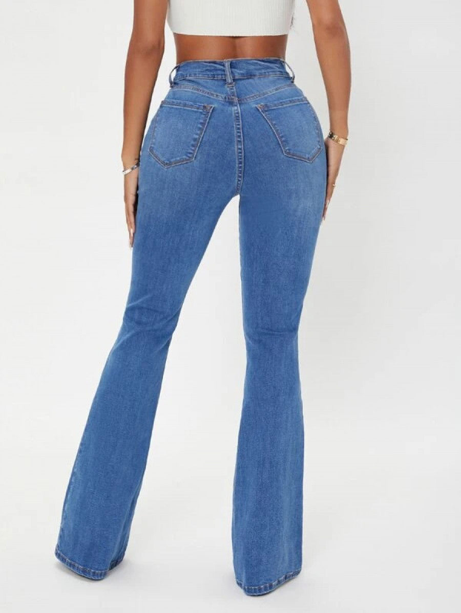 SXY Curvy High Waist Flare Leg Jeans Shein