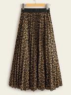 Cheetah Print Elastic Waist Pleated Skirt Shein