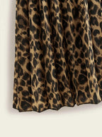 Cheetah Print Elastic Waist Pleated Skirt Shein