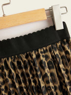 Cheetah Print Elastic Waist Pleated Skirt Shein