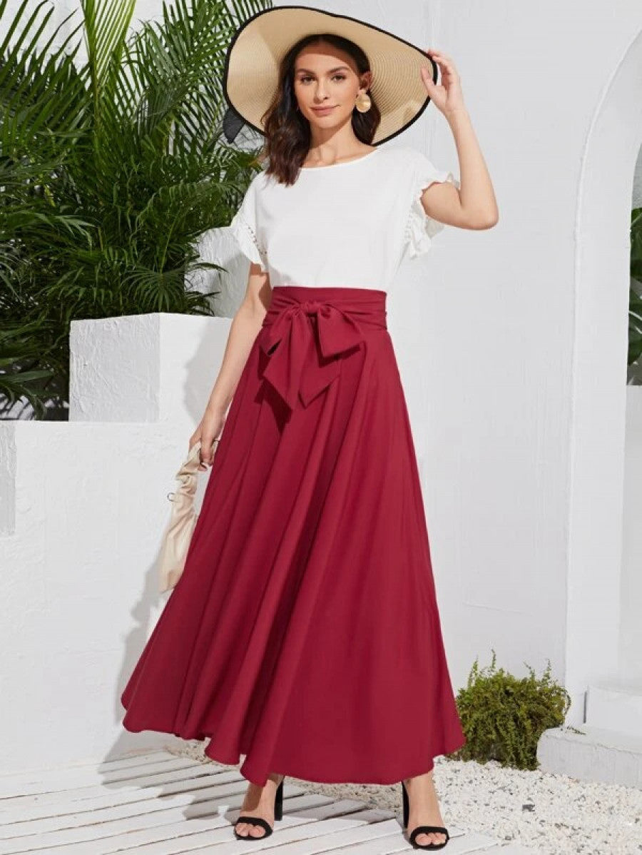 Bow Tie Wide Waistband Maxi Skirt